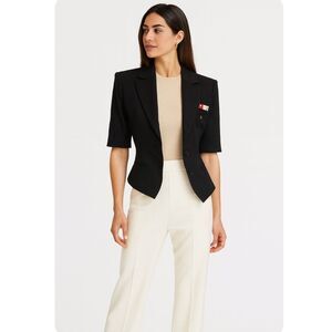 Elisabetta Franchi Black Fitted Half Sleeve Blazer 42 (US 4)